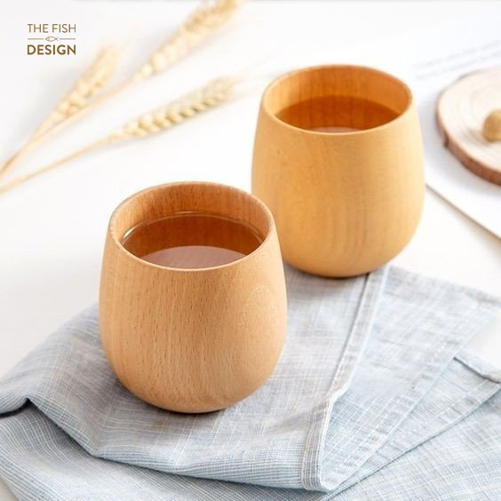 Cốc trà, cafe | THE FISH DESIGN DÁNG TRÒN (cốc gỗ giữ nhiệt , chất lượng cao thủ công , uống trà , uống cafe tiện lợi .)