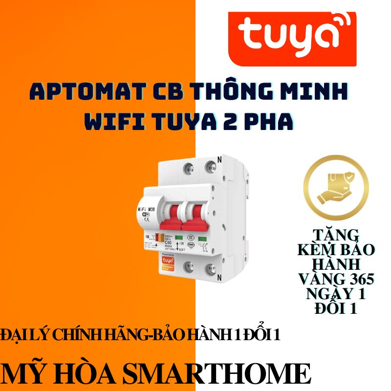 Aptomat CB Thông Minh Wifi Tuya 2P (2 Pha) Tặng Bảo Hành 1 Đổi 1