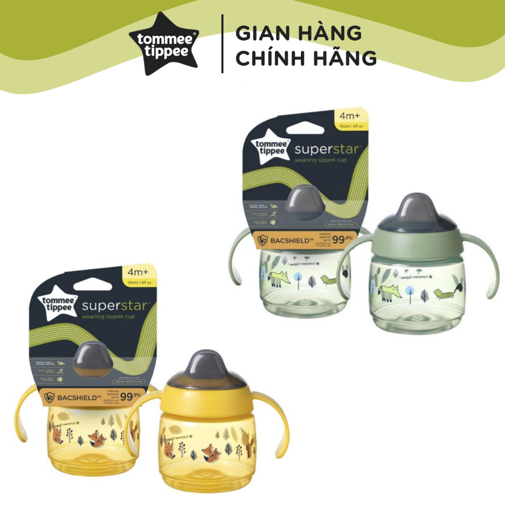 Bình Tập Uống Nước Có Vòi Mút Chống Tràn Tommee Tippee SuperStar 190ml, Cho Bé Từ 4 Tháng