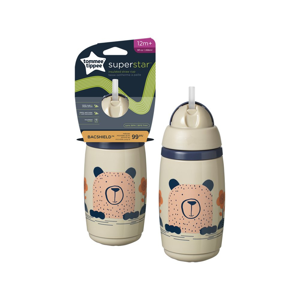 Bình Uống Nước Giữ Nhiệt Có Ống Hút Chống Tràn Tommee Tippee SuperStar 266ml, Cho Bé Từ 12 Tháng