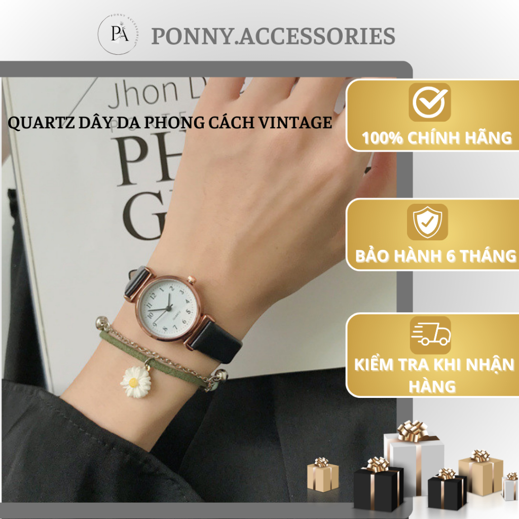 Đồng hồ nữ QUARTZ dây da mảnh đơn giản nhỏ gọn phong cách cổ điển vintagee phù hợp mọi lứa tuổi | BigBuy360 - bigbuy360.vn