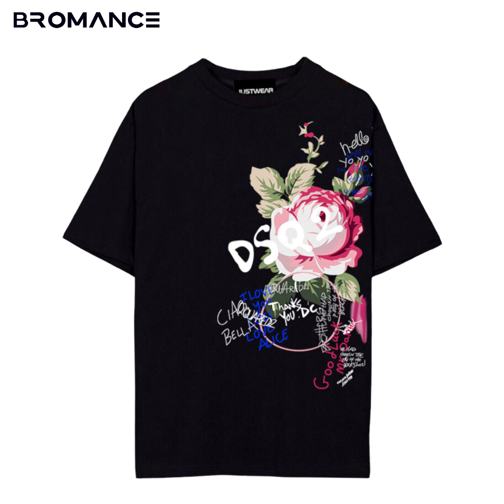 Áo thun nam BROMANCE phom regular tay ngắn hinh ìn hoa hồng
