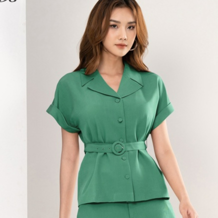 Áo Cổ 2 Ve Tay Cộc, Thắt Dây Đai Eo Thanh Lịch, Hiện Đại HeraDG STBB2009A