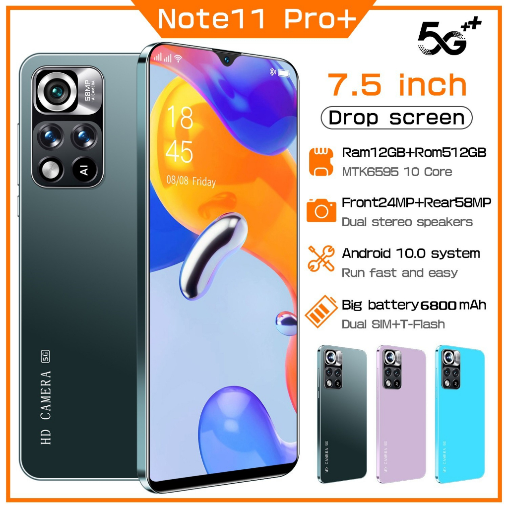 Điện Thoại Note 11 Pro 5G 12GB/512GB chính hãng mới 7.5inch camera HD Android 5G Điện thoại trò chơi thể thao điện tử