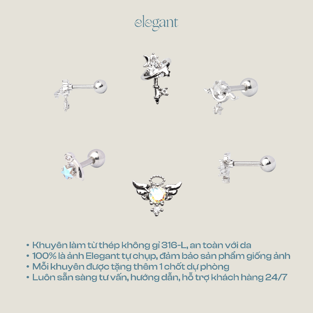 Khuyên tai đá màu CRYSTAL COLOR ANGEL Elegant