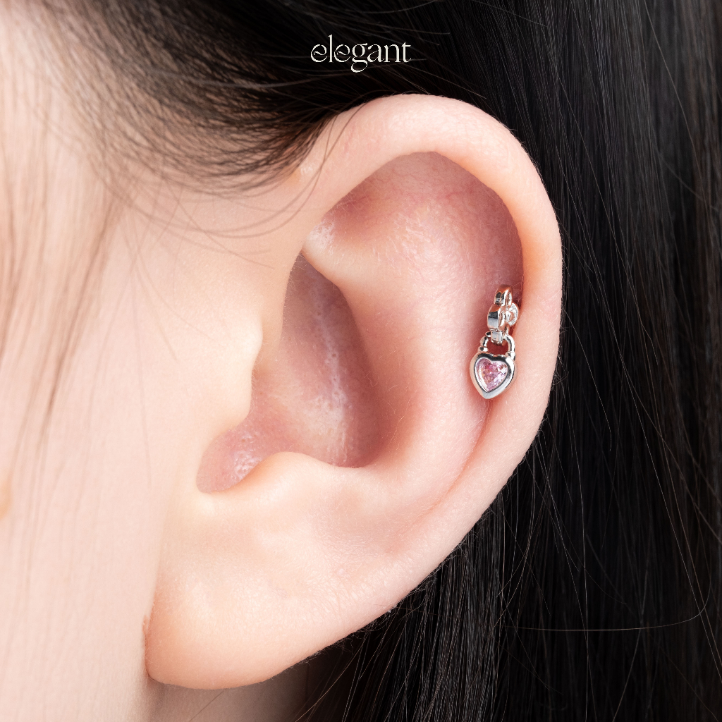 Khuyên tai đá thả  PINK LOVE KEY DROP Elegant