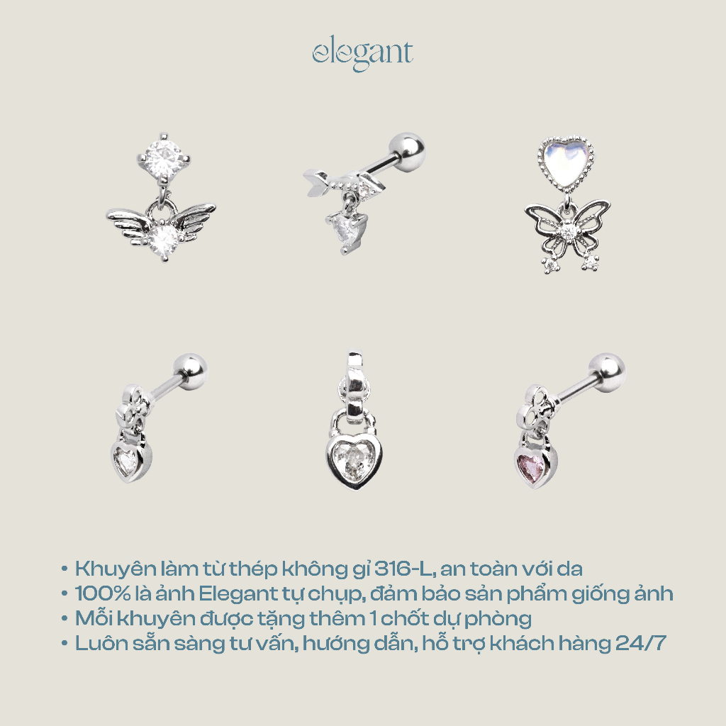 Khuyên tai đá thả  PINK LOVE KEY DROP Elegant