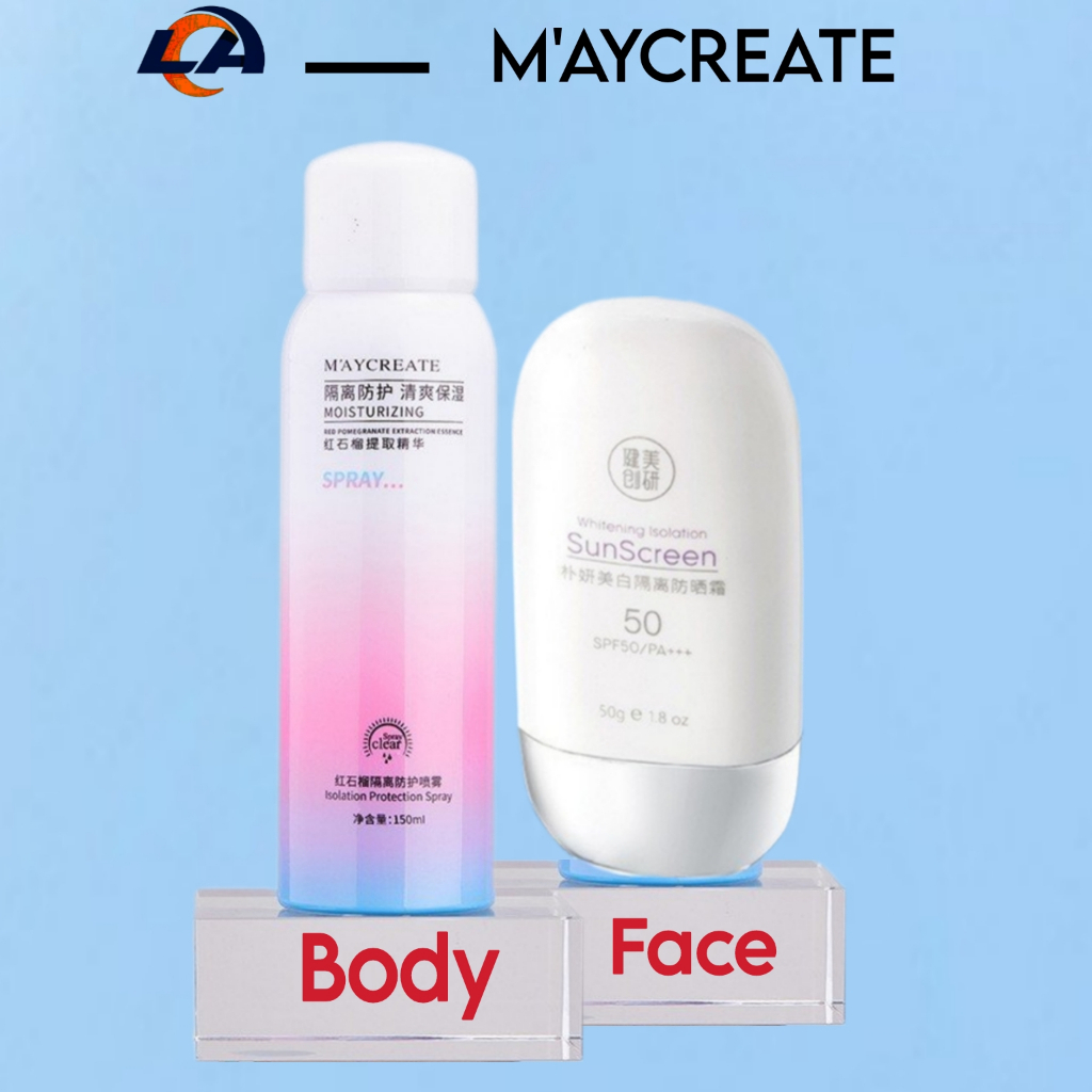 Kem chống nắng face và xịt body trắng da chính hãng Maycreat, nâng tone và dưỡng trắng da