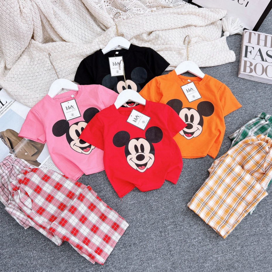 Bộ quần áo hè trẻ em chất cotton mềm mát Đồ bộ cộc tay quần ngố lửng cho bé gái 12-24kg từ 2-8 tuổi
