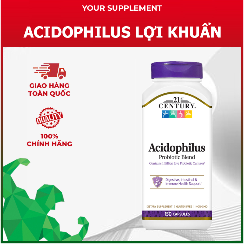 Bổ sung lợi khuẩn, hỗ trợ tiêu hóa, tăng cường hấp thu dinh dưỡng, đường ruột khỏe  Acidophilus 21th Century - 150 viên