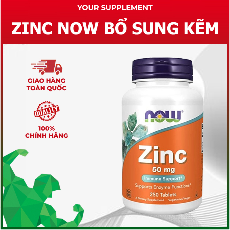 Bổ sung kẽm, tăng cường sinh lý, cải thiện viêm mụn, tăng cường sức khỏe toàn diện Zinc 50mg NOW - 100 viên