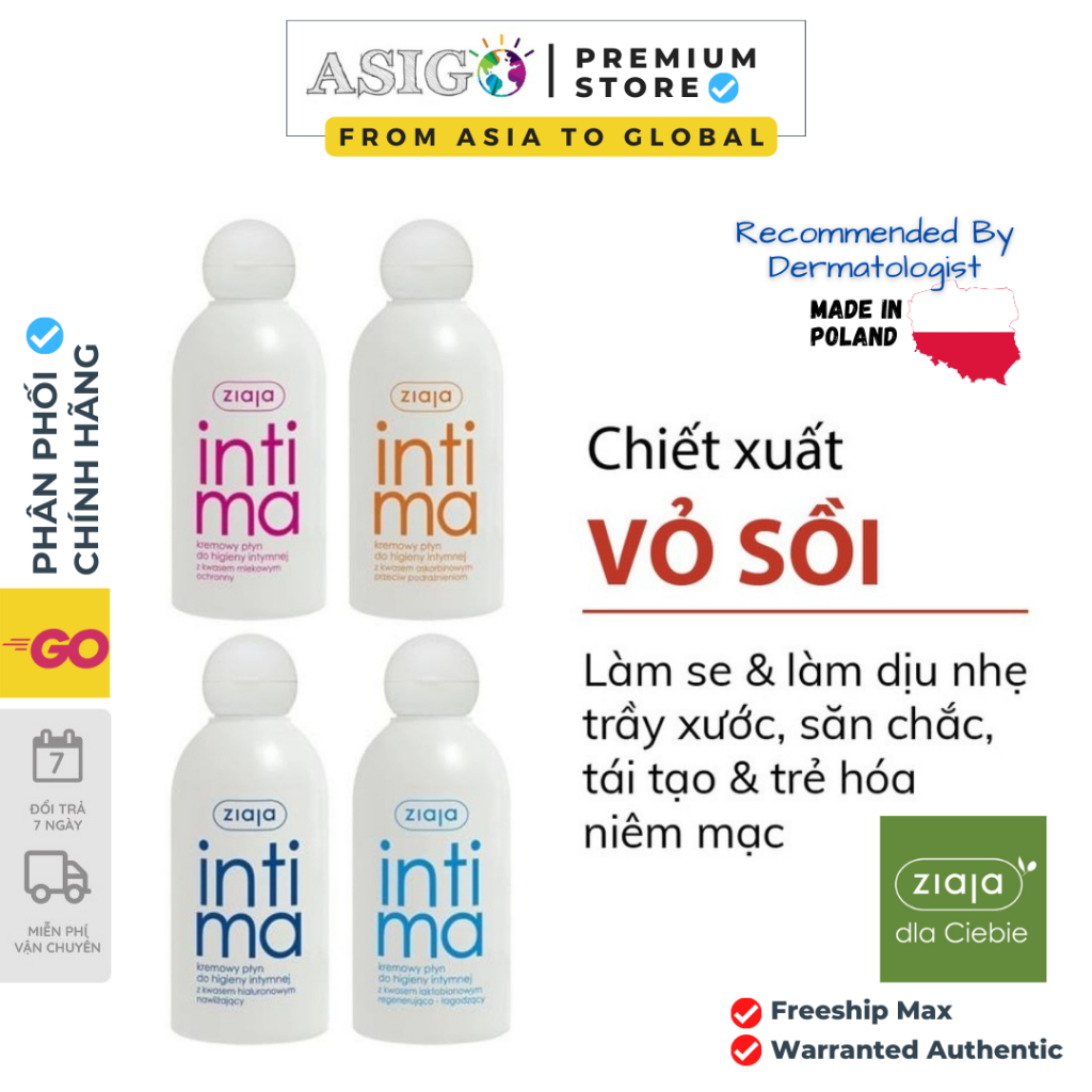 Intima Ziaja 200ml - Dung dịch vệ sinh intima dạng sữa giúp trẻ hóa vùng kín Hàng Nhập Khẩu