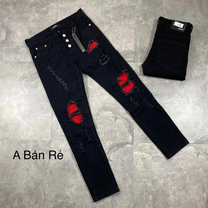 Quần jean nam đen vá vải chất bò [FREE SHIP] +form dáng slimfit+co giãn tốt bền màu cao cấp-AHFASHION