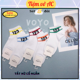 Tất nữ sét 5 đôi, tất cổ ngắn các màu nhiều hoạ tiết