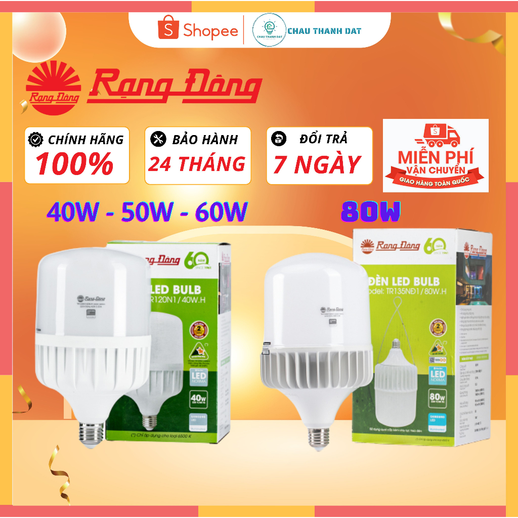 Bóng Đèn LED Bulb Trụ RẠNG ĐÔNG 80W 60W 50W 40W Siêu Sáng Tiết Kiệm Điện - Bóng Led Trụ Chống Nước