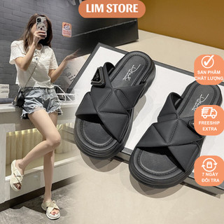 Dép nữ quai chéo LIM Store đế bánh mì êm chân, dép độn đế phong cách Hàn quốc