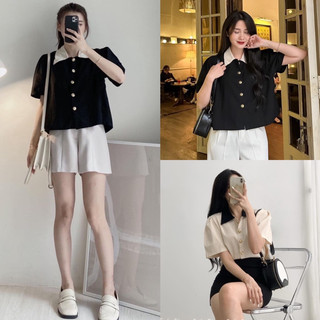 [Ảnh thật/Video] Áo sơ mi cúc đồng cổ pha sang chảnh