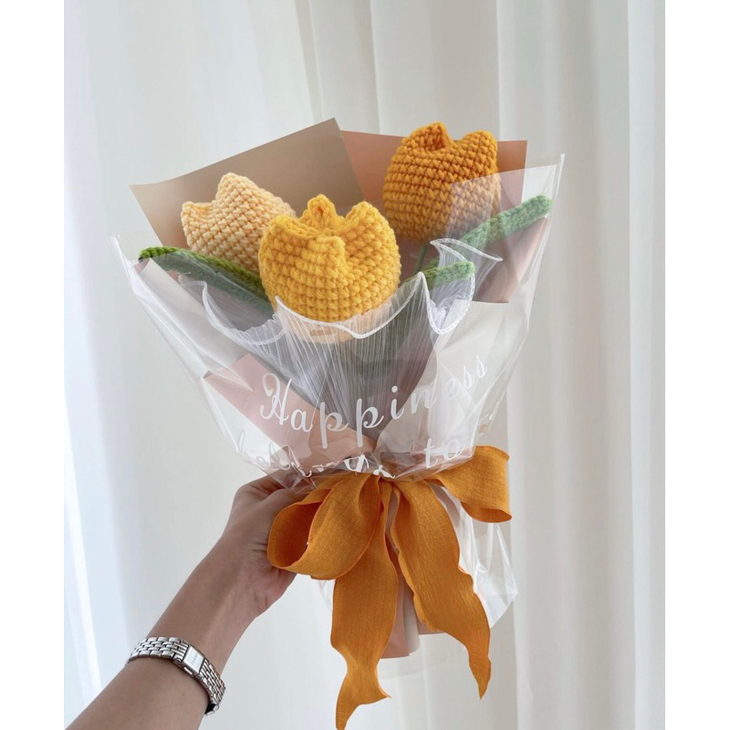 BÓ 3 HOA TULIP BẰNG LEN