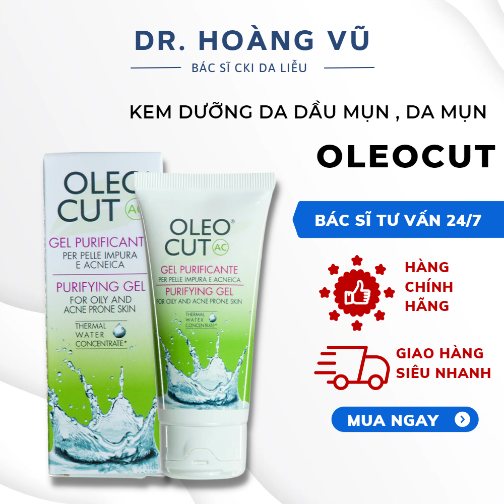 (Hàng Công Ty ) Kem Dưỡng Da Dầu Mụn , Da Mụn  OLEOCUT AC purifying gel  50 ml _ Dr Hoàng Vũ Bác Sĩ Da Liễu