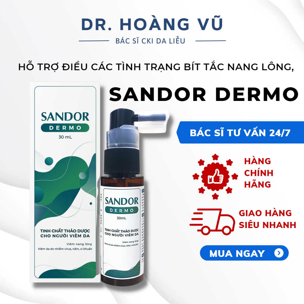 Sandor Dermo Hỗ trợ điều các tình trạng bít tắc nang lông, nhiễm khuẩn, virus 30ml- Dr. Hoàng Vũ