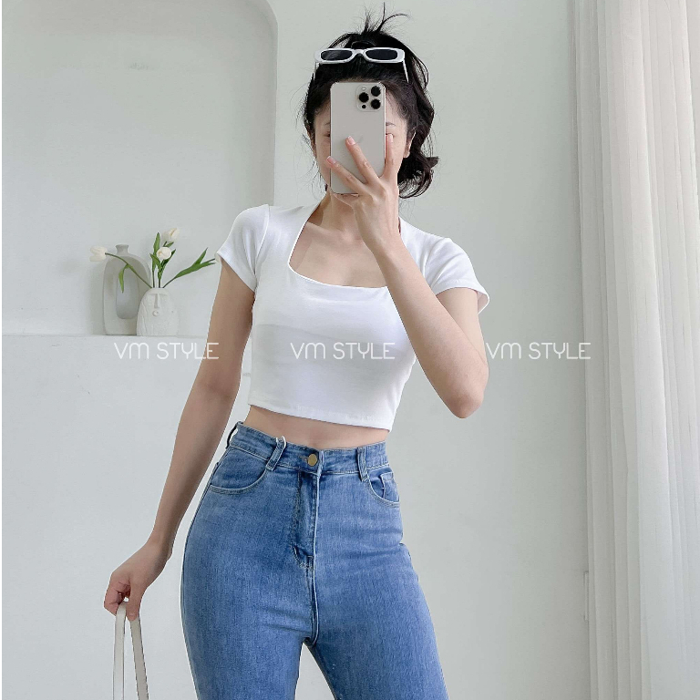 Quần jean nữ ống loe VMSTYLE thiết kế trơn lai thường co giãn basic 007-008 - QJL00099