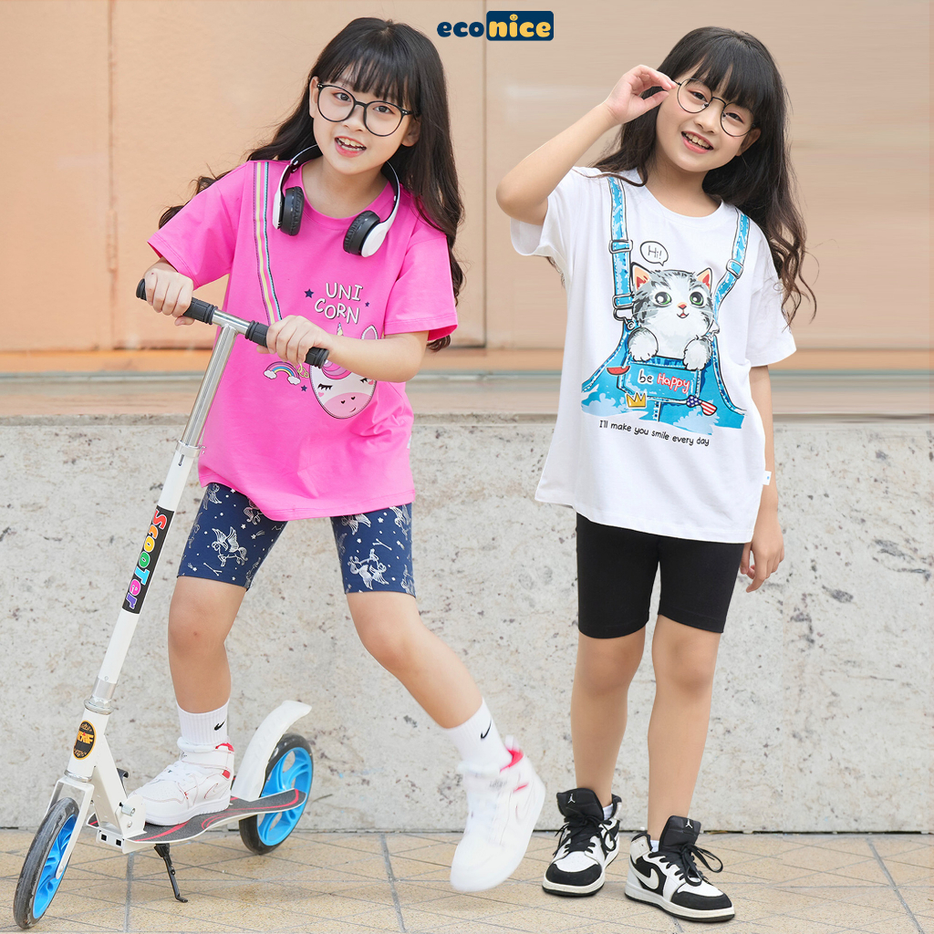 Đồ bộ quần áo thun cotton cho bé gái mặc mùa hè Econice B089. Size đại trẻ em 2, 3, 4, 5, 6, 7, 8, 9, 10, 12,13 tuổi