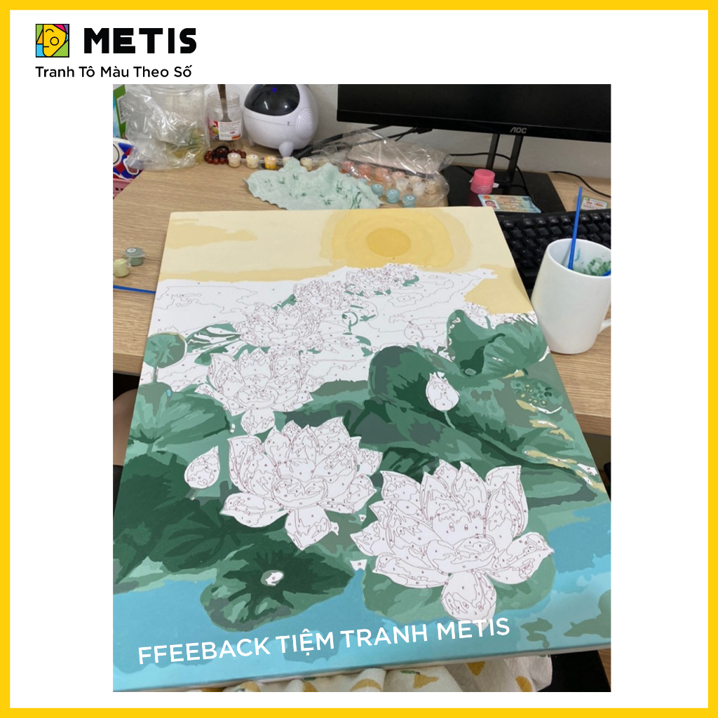 Tranh số hoá tự tô màu hoa sen nhiều mẫu METIS căng khung sẵn, đầy đủ phụ kiện