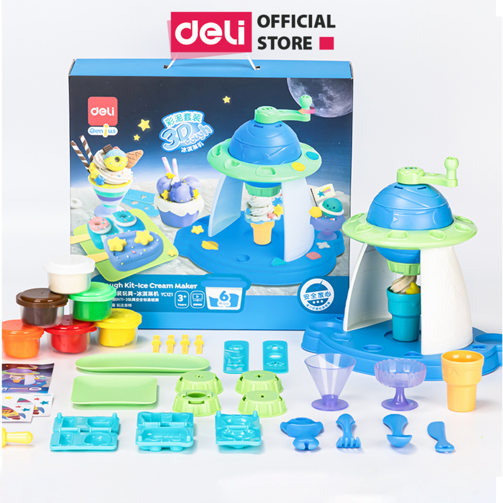 Bộ Đồ Chơi Đất Nặn Bột Mỳ Deli Cho Bé - Máy Làm Kem, Máy Làm Mỳ Mô Hình Tàu Không Gian - Màu Tự Nhiên An Toàn