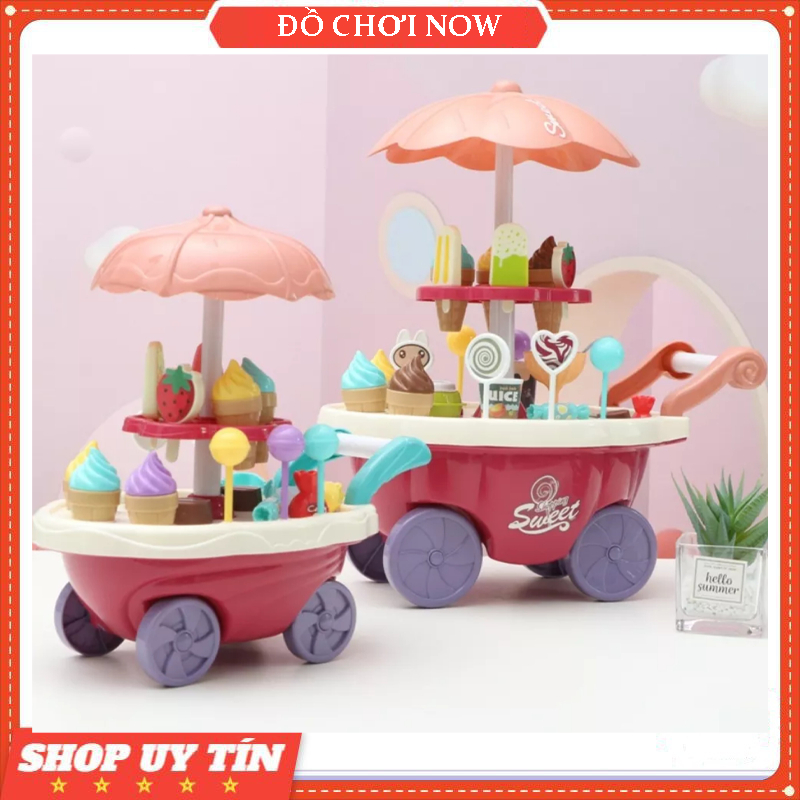 Đồ Chơi Xe Đẩy Bán Kem, Xe bán kem Cho Bé Có Đèn Nhạc 2 Tầng, 30 Chi Tiết