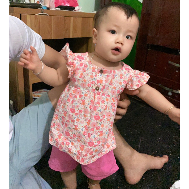 Set đồ cho bé gái cánh tiên phối hoa thiết kế đơn giản chất liệu linen cotton cho bé