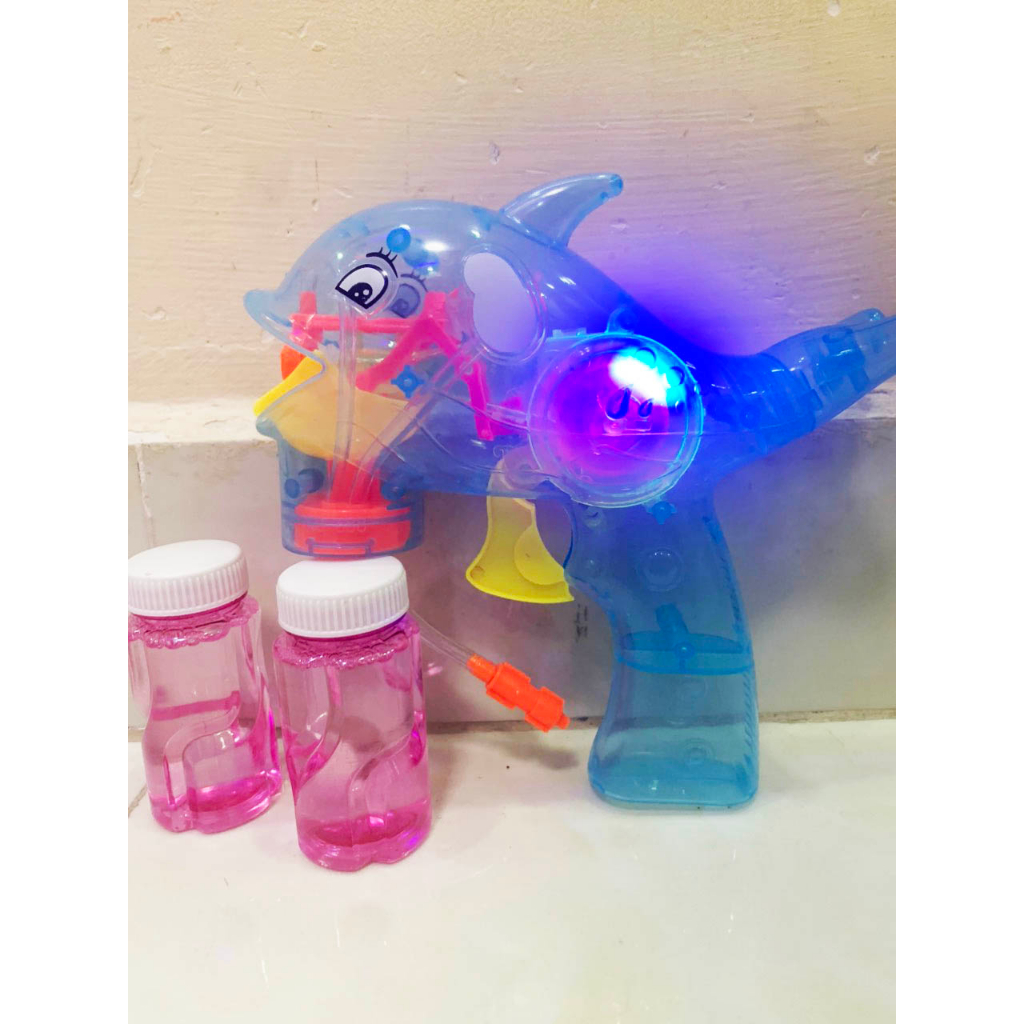 Súng bắn bong bóng xà phòng quay tay hình cá heo, sư tử, cá heo không pin có đèn