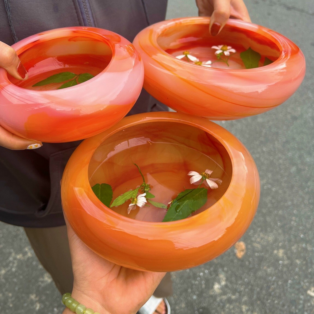 Bát minh đường tụ thủy, bát thả hoa đặt bàn thờ thần tài thổ địa bằng đá mã não cao cấp ( KÈM ĐẾ GỖ )