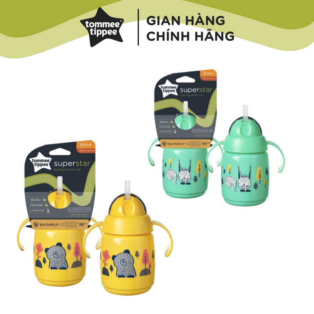 Bình Tập Uống Nước Có Ống Hút Đáy Nặng Chống Tràn Tommee Tippee SuperStar 300ml, Cho Bé Từ 6 Tháng