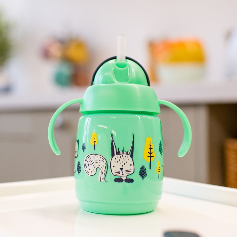 Bình Tập Uống Nước Có Ống Hút Đáy Nặng Chống Tràn Tommee Tippee SuperStar 300ml, Cho Bé Từ 6 Tháng