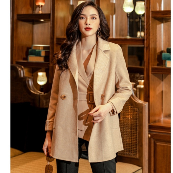 Áo khoác dạ khâu tay dáng lỡ HeraDG thiết kế cổ 2 ve form đẹp WAM19019