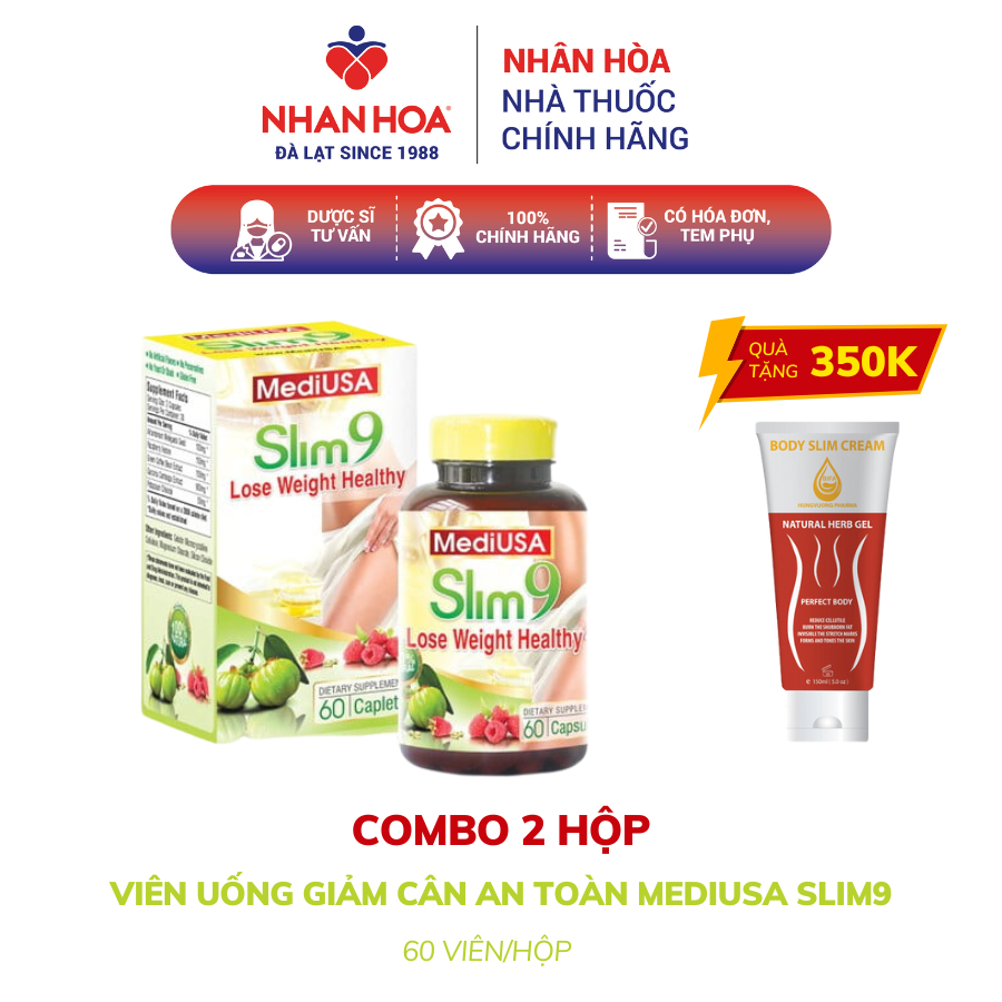 Viên uống giảm cân an toàn MediUSA SLIM9 combo 2 hộp 120 viên