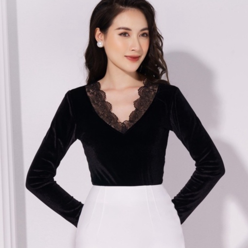 Áo Nhung Ôm Phối Ren Cổ HeraDG WAKBA023