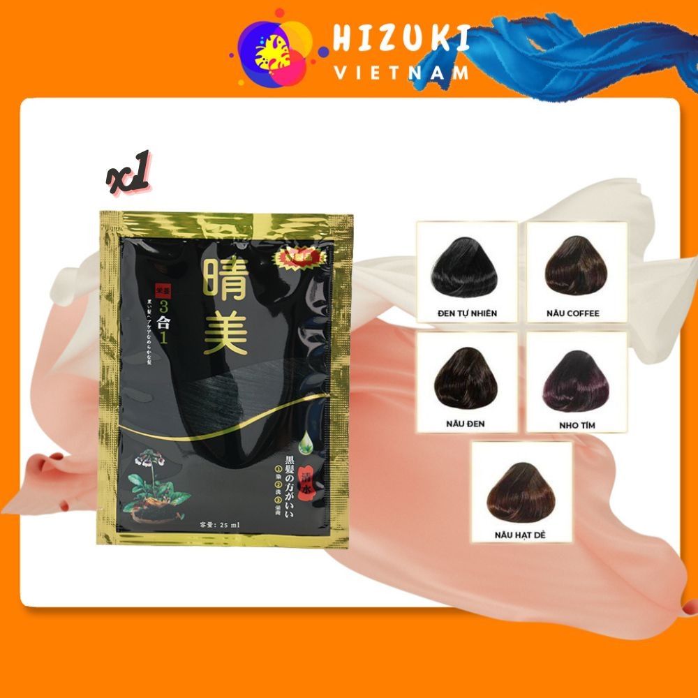 Dầu gội phủ bạc Komi Nhật Bản nhuộm tóc thảo dược gói 25ml Gift