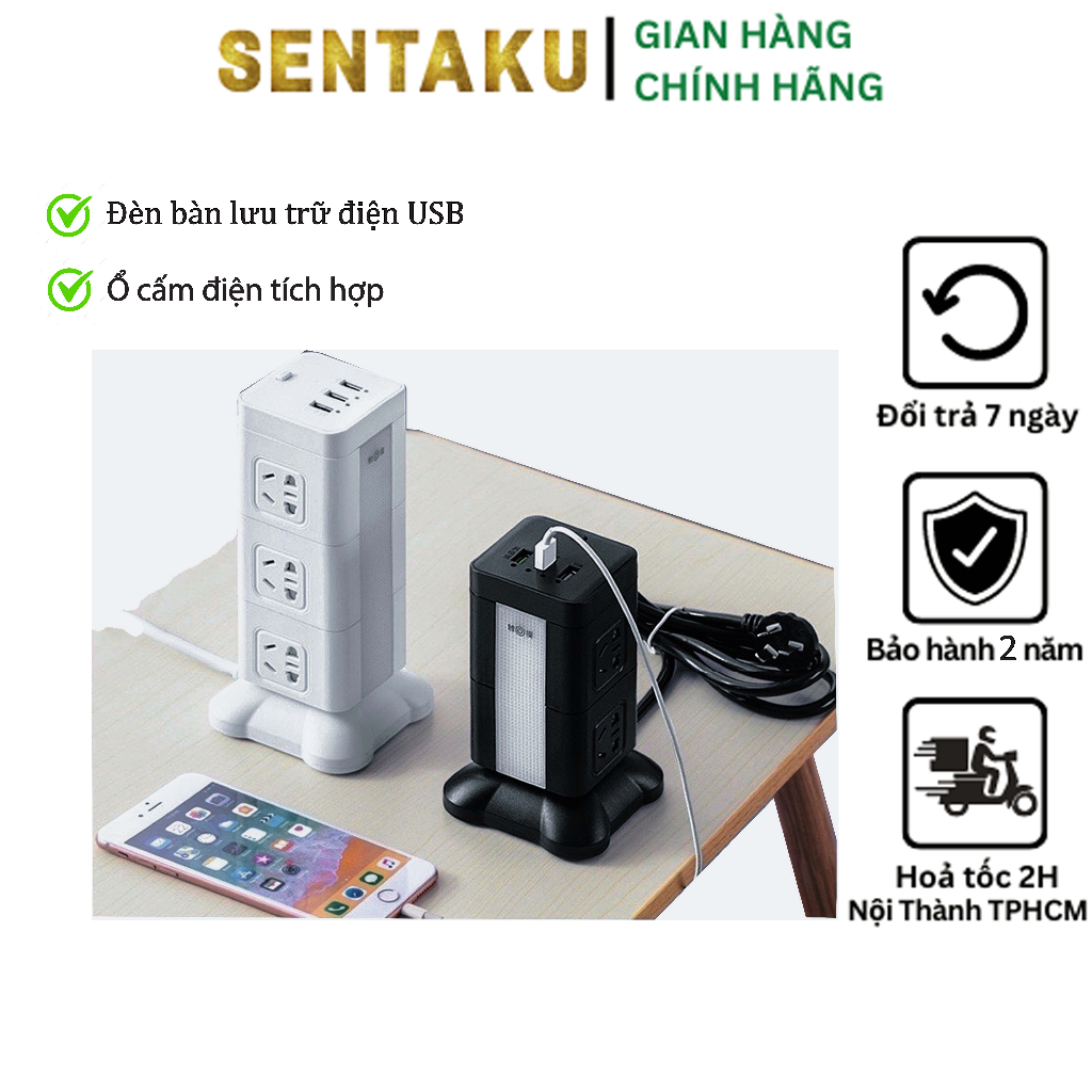 Ổ cắm điện cao cấp USB đèn bàn thông minh, đa năng tiêu chuẩn Anh - Sentaku