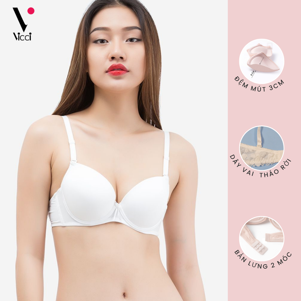 [BST mới] Áo ngực nữ Vicci đệm dày 3cm, có gọng siêu nâng đẩy ngực AV.01 màu trắng