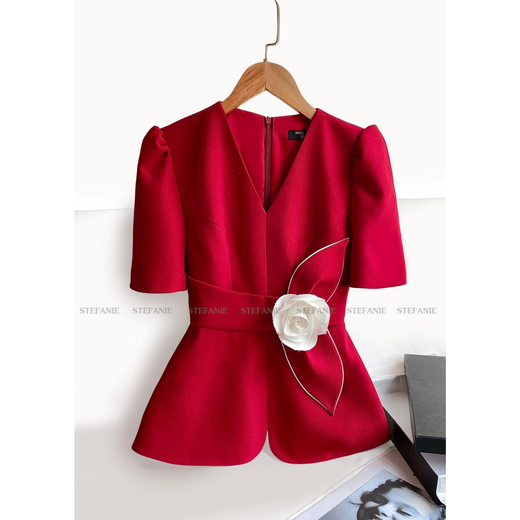ÁO SƠMI SM102 , cổ V dáng Peplum, sang trọng đi làm đi chơi LEMINA .