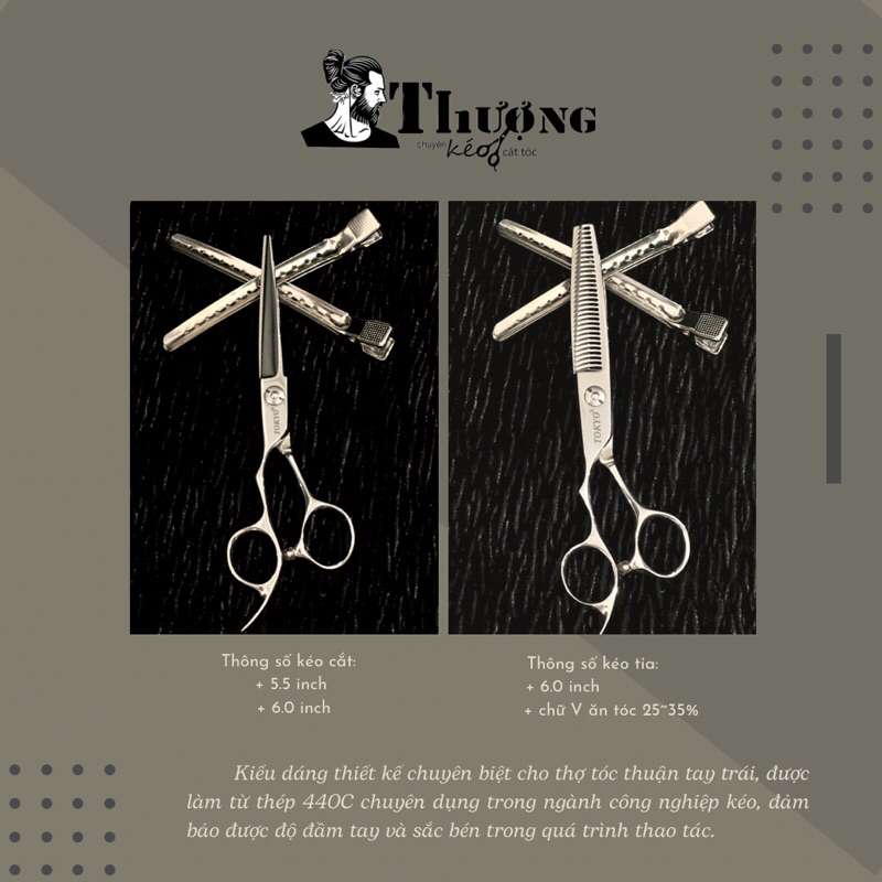 Kéo cắt tóc tay trái Tokyo thép Nhật 440C
