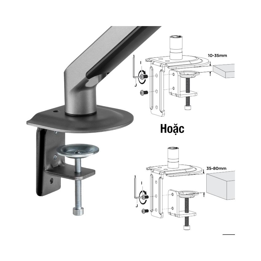 Giá treo màn hình Human Motion T6 Pro tiết kiệm không gian cho bàn làm việc.