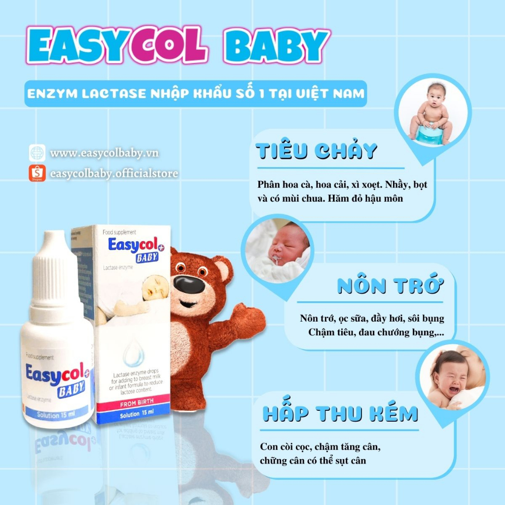Men Enzym Lactase Easycol Baby cho trẻ bất dung nạp LACTOSE giảm khóc đêm khóc dạ đề hết tiêu chảy nôn trớ