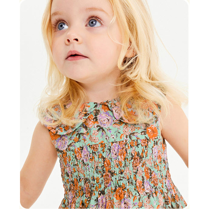 Đầm bé gái LITTLE MAVEN cotton hoa xanh nhúng ngực 4-6 tuổi