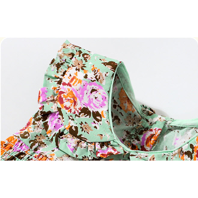 Đầm bé gái LITTLE MAVEN cotton hoa xanh nhúng ngực 4-6 tuổi