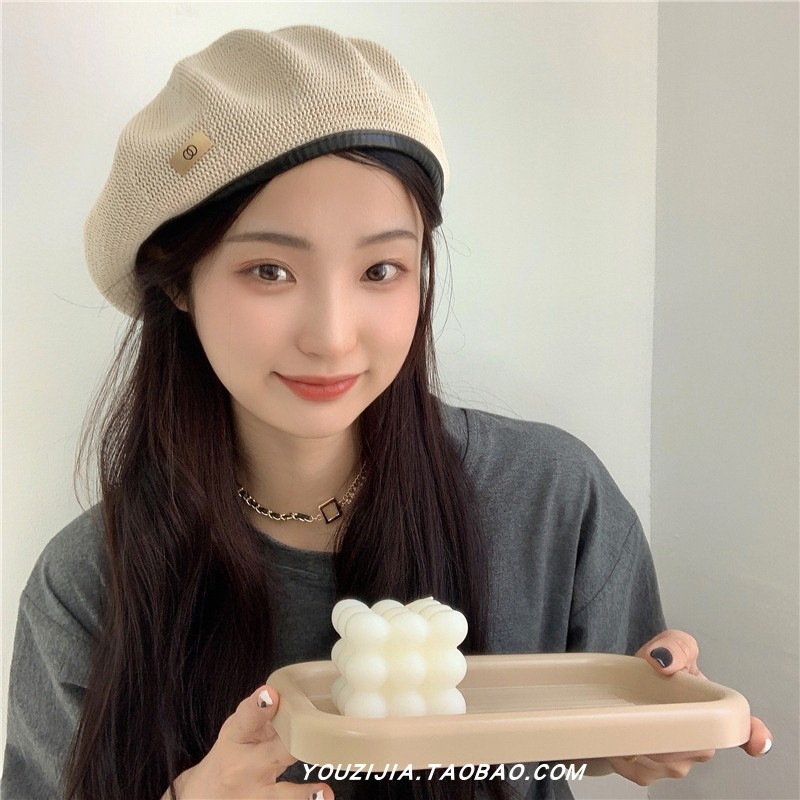 HMH® Mũ beret hè chất liệu lưới thông thoáng khí tag kim loại mới phong cách Hàn Quốc