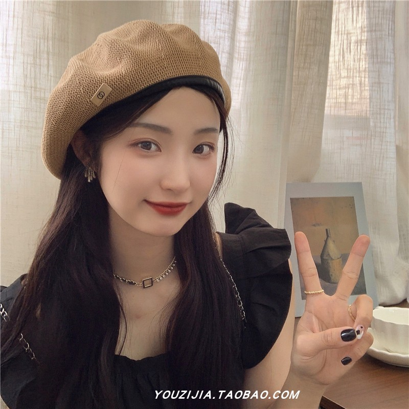 HMH® Mũ beret hè chất liệu lưới thông thoáng khí tag kim loại mới phong cách Hàn Quốc