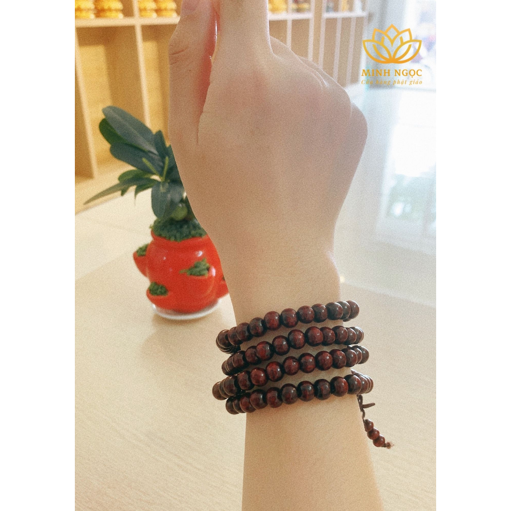 Chuỗi tràng hạt 108 hạt, 8 li, vòng cổ vòng tay phong thuỷ đi chùa, chất liệu gỗ tự nhiên