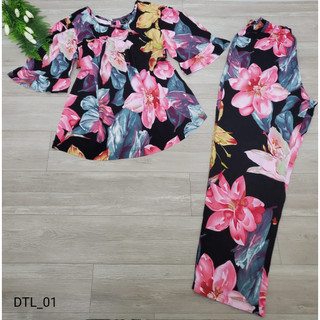 Bộ Tole (Lanh) dài cổ tròn tay lỡ dễ thương - size (40-75kg)